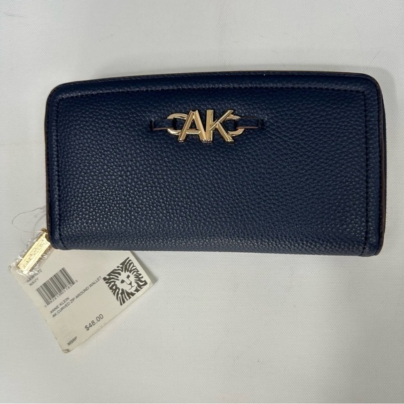 Anne Klein Navy Curved Zip Around Wallet - Picture 10 of 11